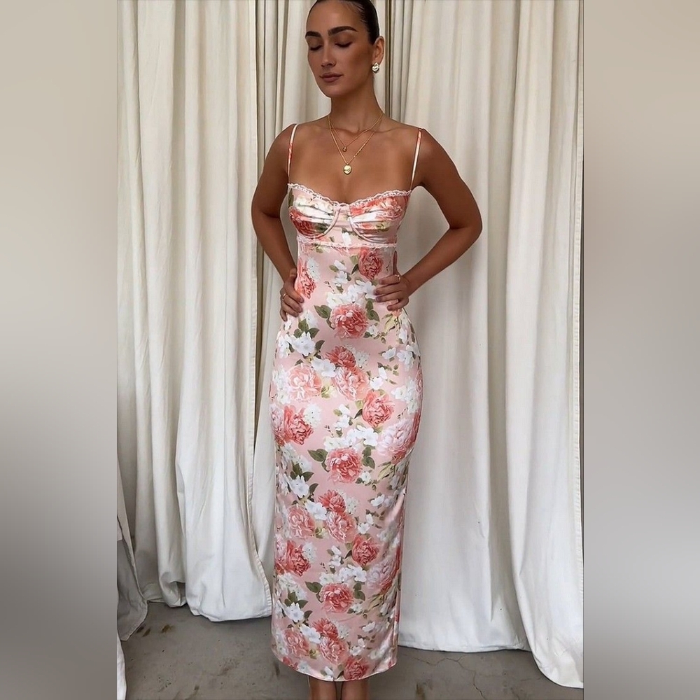 House of CB Josefina Floral Satin Dress